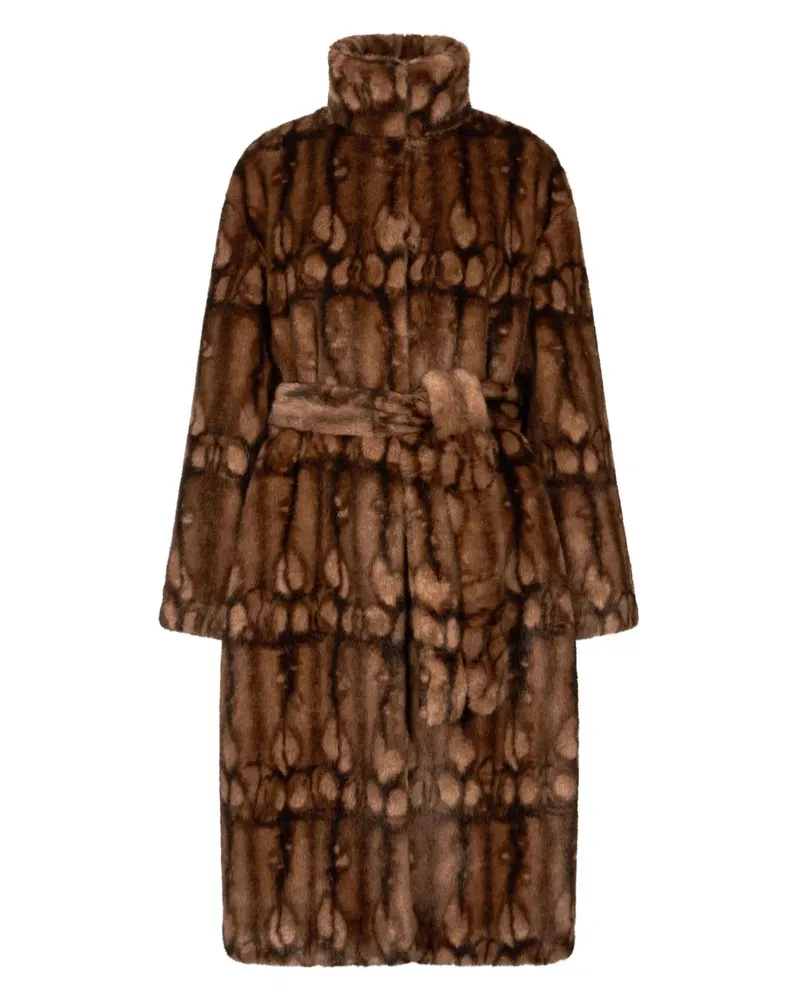 Roberto Cavalli Faux-Fur-Mantel mit Gürtel - Braun Braun