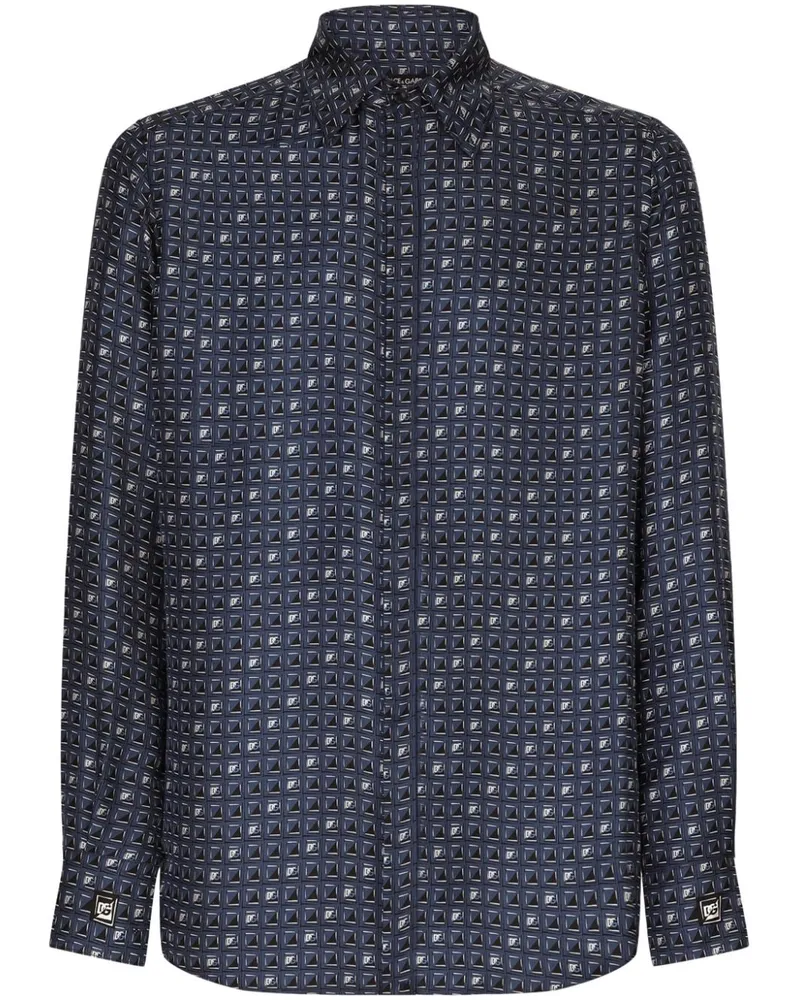 Dolce & Gabbana Seidenhemd mit geometrischem Print - Blau Blau