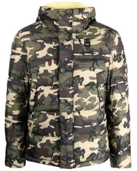 Blauer Gefütterte Jacke mit Camouflage-Print Grün