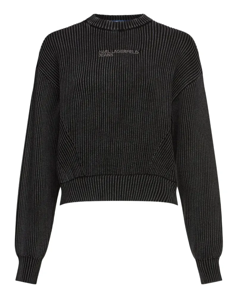 Karl Lagerfeld Gerippter Pullover mit Logo - Schwarz Schwarz
