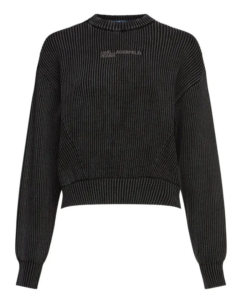 Karl Lagerfeld Gerippter Pullover mit Logo - Schwarz Schwarz