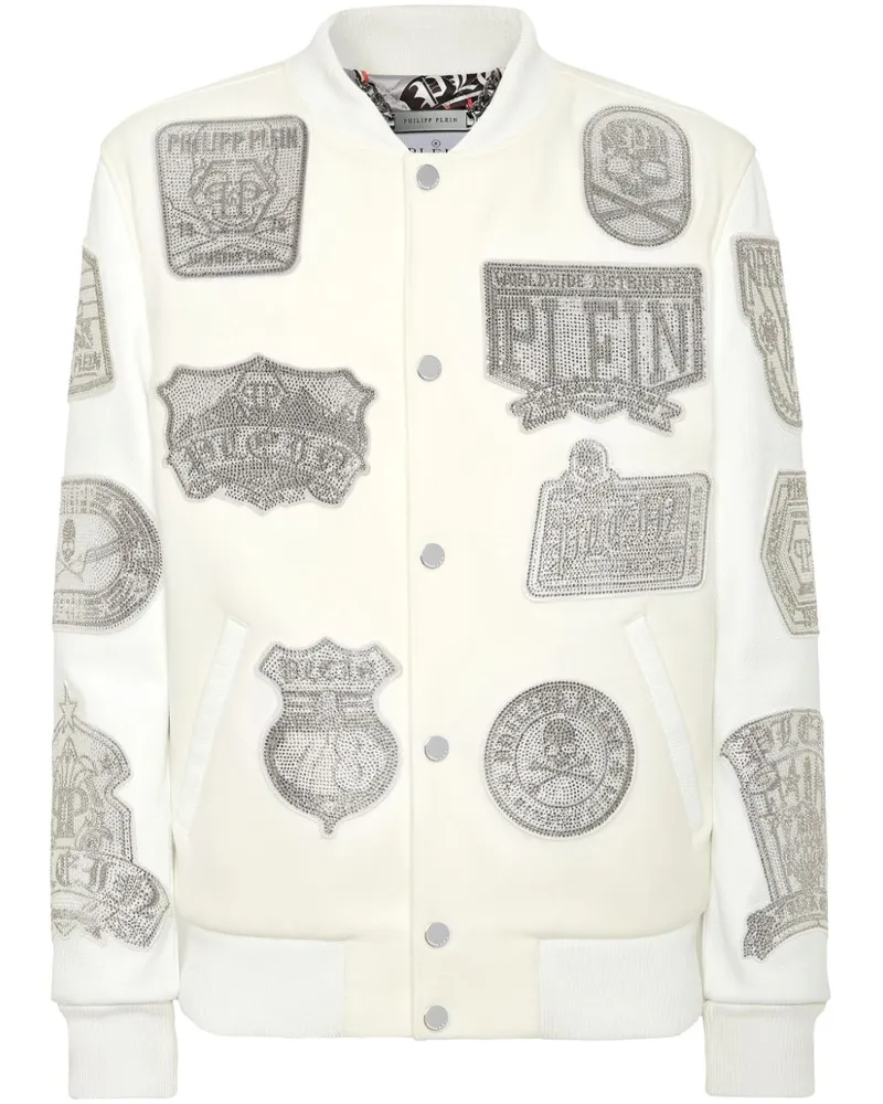 Philipp Plein Crystal College Bomberjacke - Weiß Weiß
