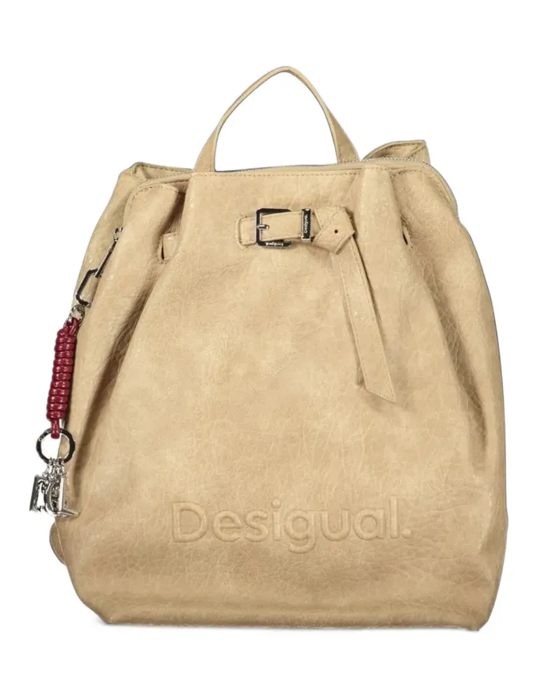 Desigual medium logo-debossed lace-up backpack - Nude Nude