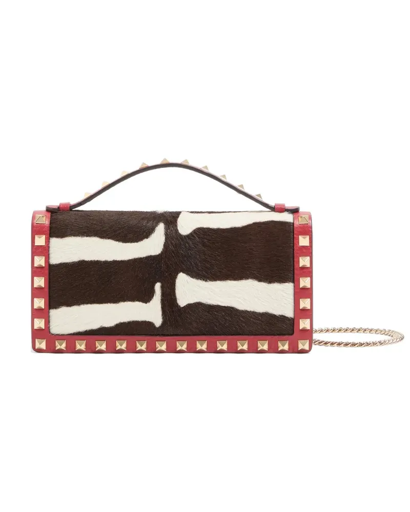 Valentino Garavani Rockstud wallet with chain in pony-effect calfskin - Braun Braun