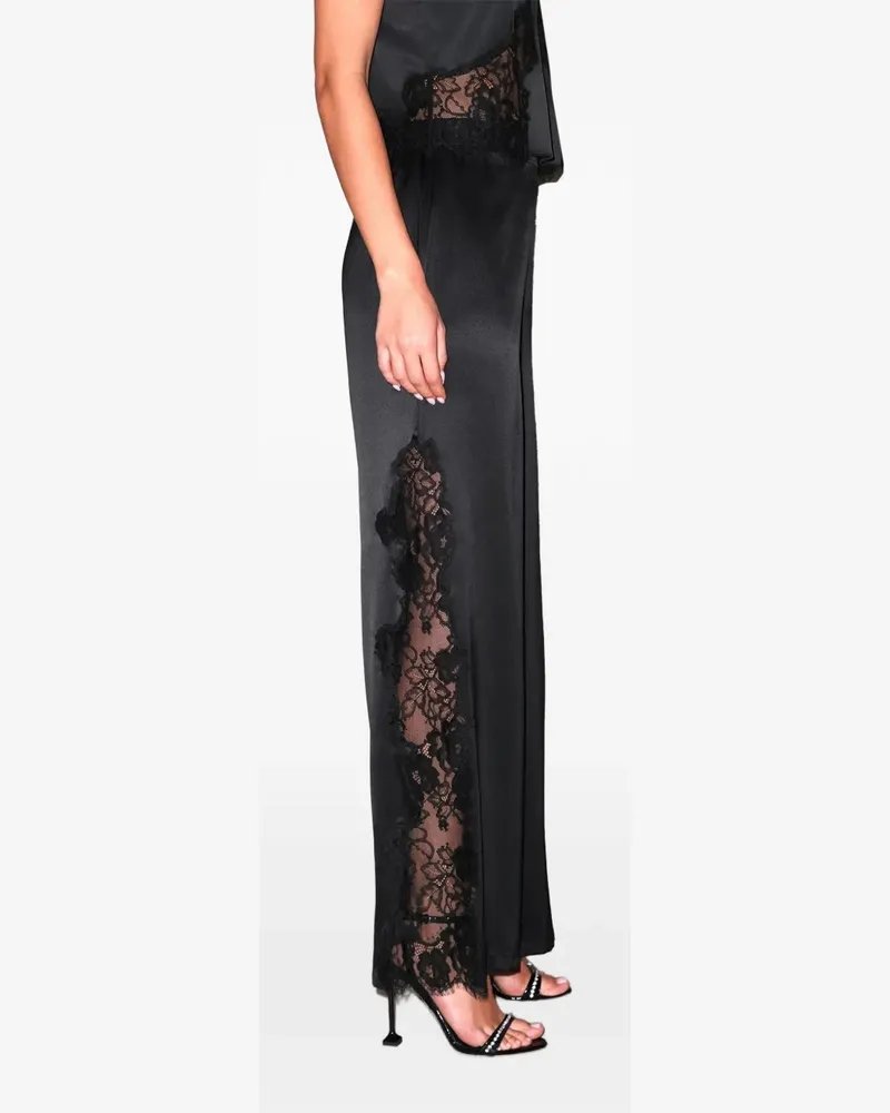 Fleur Du Mal Satinhose mit Spitzenbesatz - Schwarz Schwarz