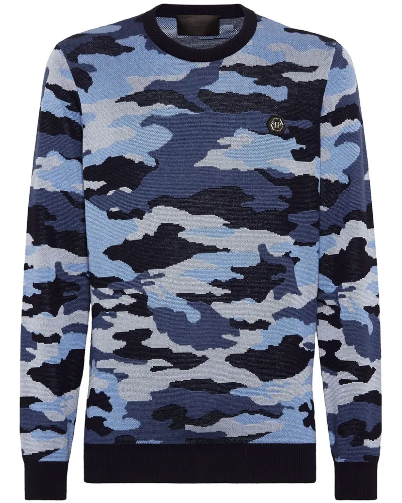 Philipp Plein camouflage-pattern merino jumper - Blau Blau