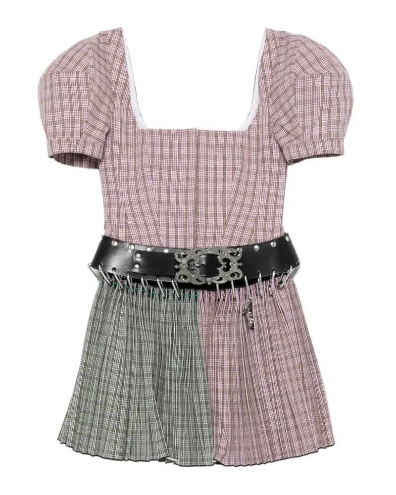 CHOPOVA LOWENA Carly tartan belted mini dress - Rosa Rosa