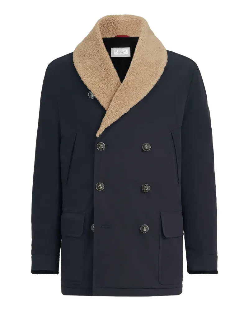 Brunello Cucinelli Doppelreihiger Mantel mit Shearling-Futter - Blau Blau