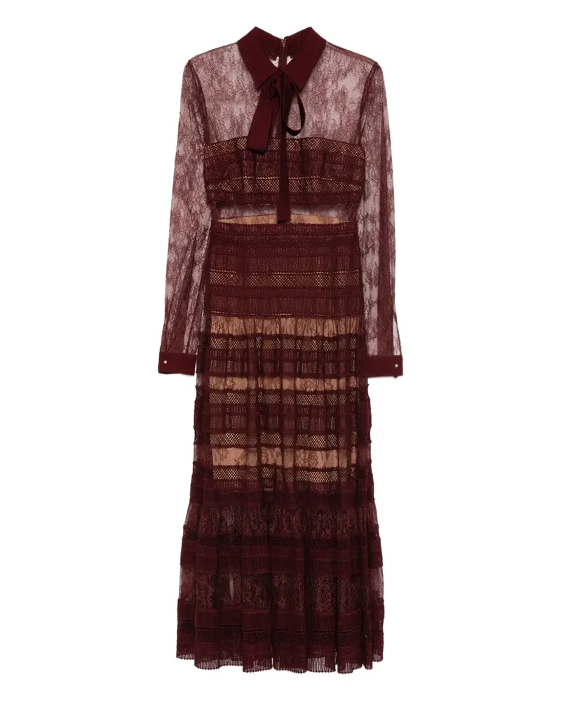 Elie Saab Midikleid mit Spitzenkragen - Rot Rot