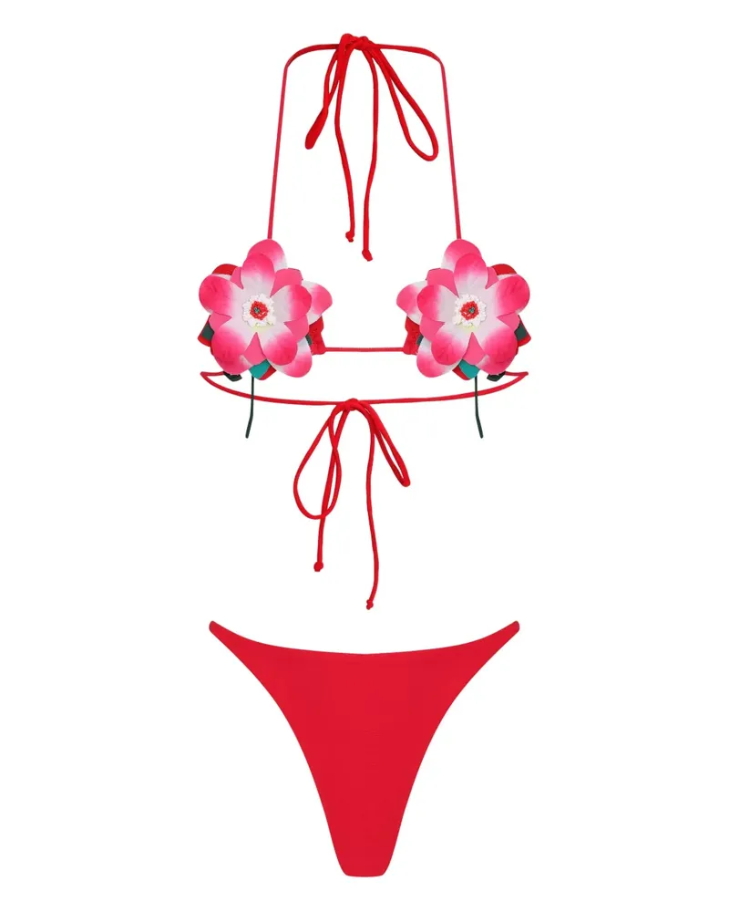 Amir Slama Triangel-Bikini mit Blumendetail - Rot Rot