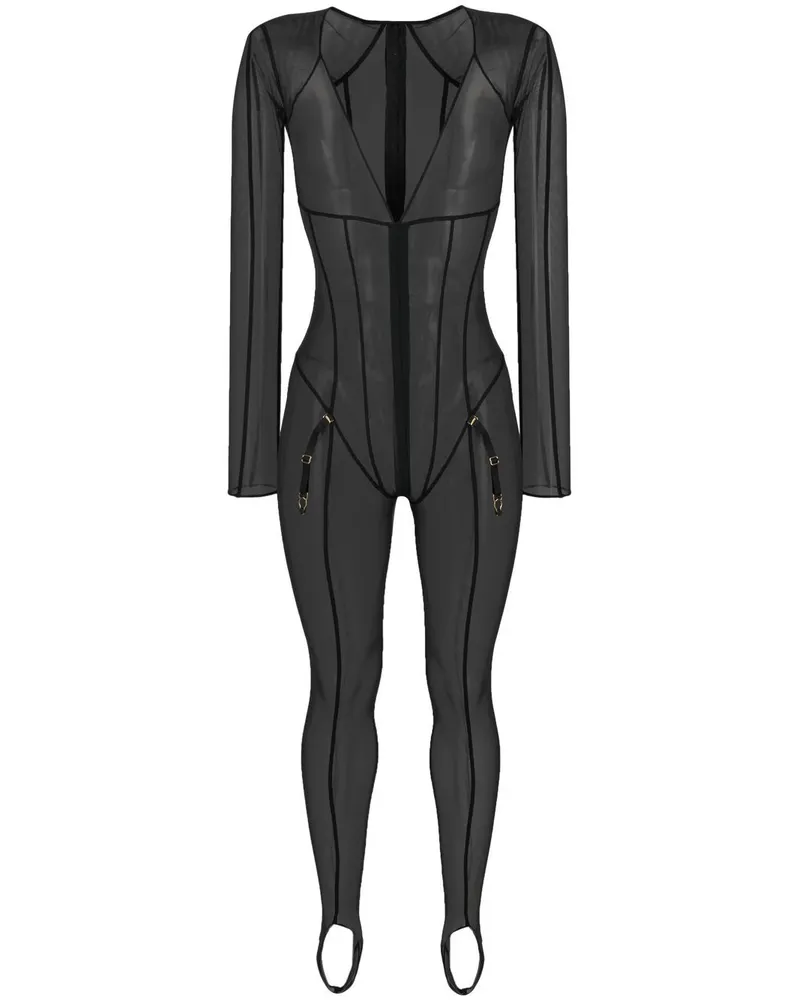 Maison Close Semi-transparenter Amoureuse Catsuit - Schwarz Schwarz
