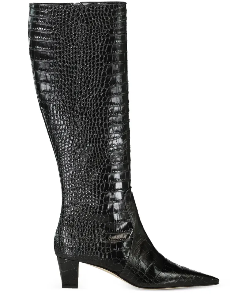 Manolo Blahnik Penelope Stiefel mit Kroko-Effekt 50mm - Schwarz Schwarz