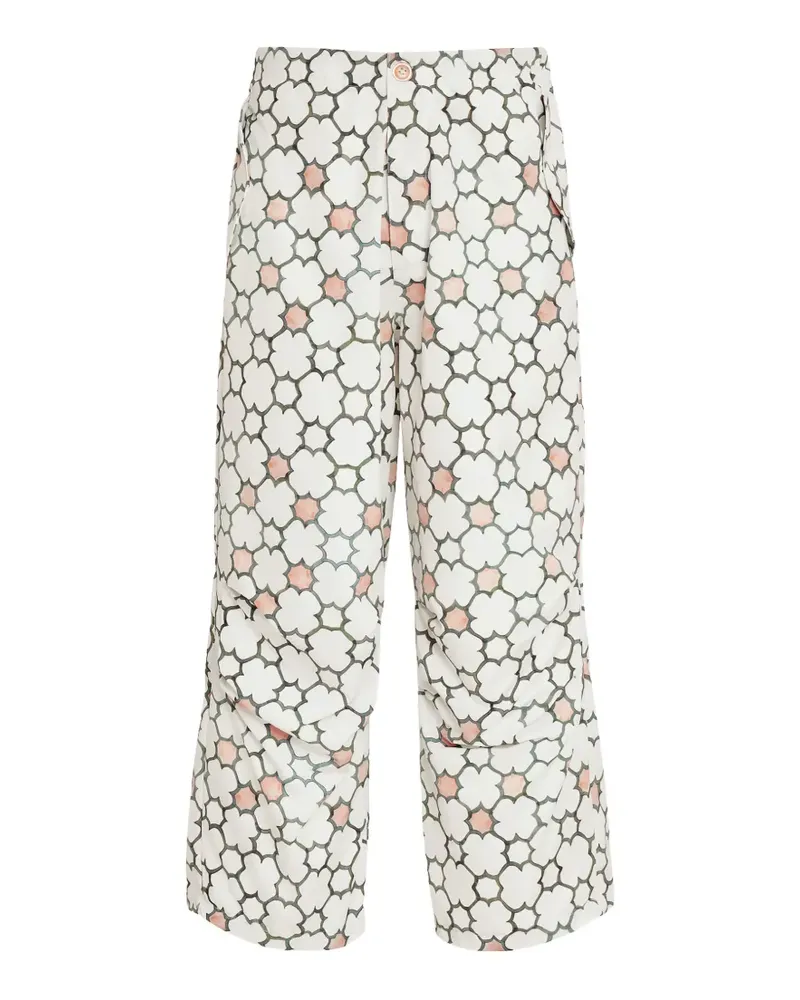 Amir Slama Palazzohose mit Blumenprint - Weiß Weiß