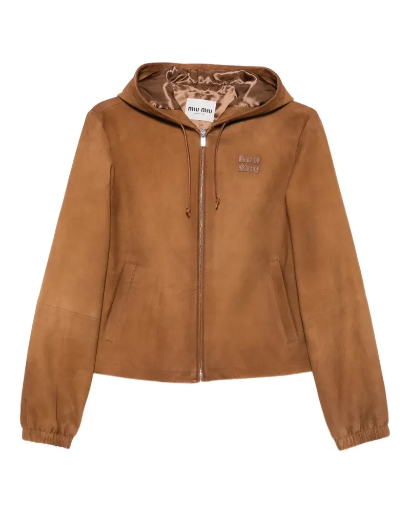 Miu Miu Kapuzenjacke mit Logo-Prägung - Braun Braun