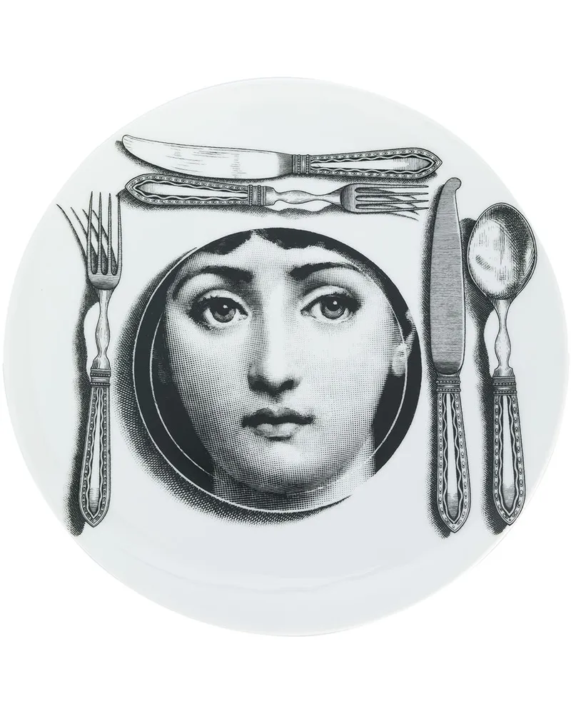 Fornasetti Teller mit Gesicht-Motiv Weiß