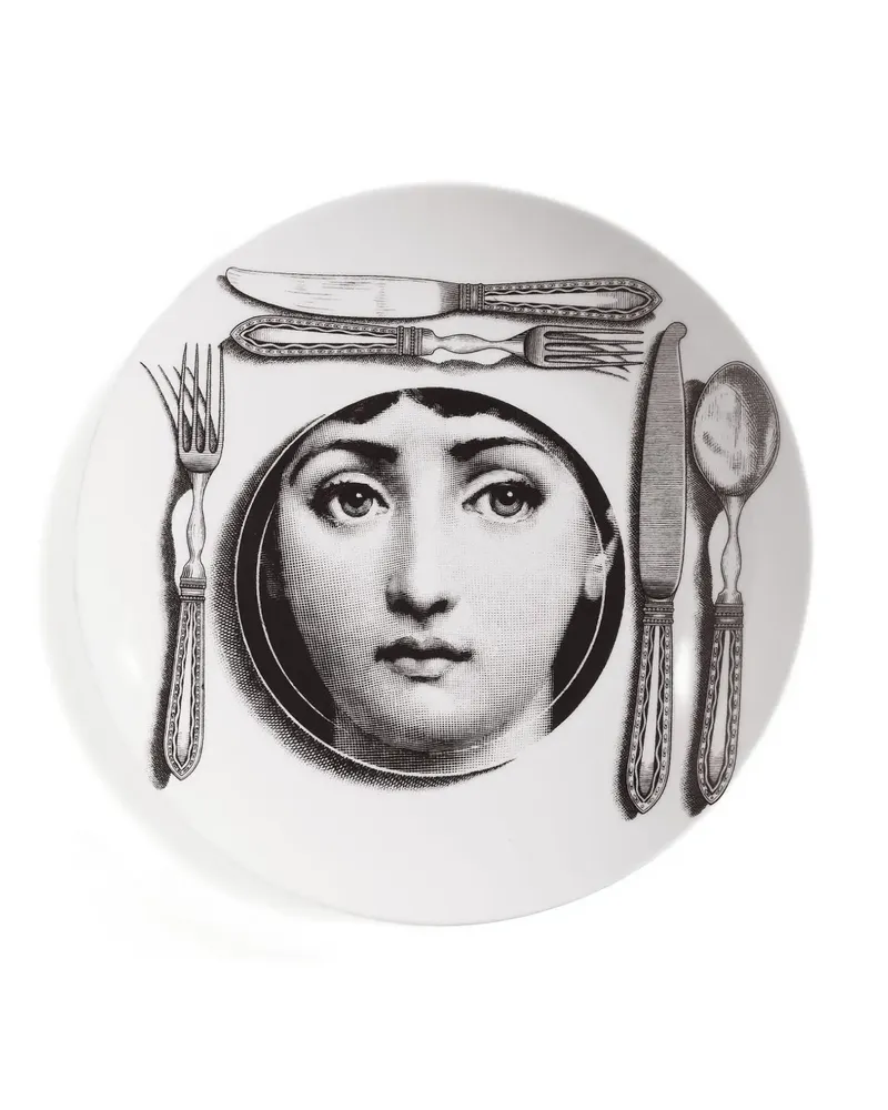 Fornasetti Teller mit Gesicht-Motiv - Weiß Weiß