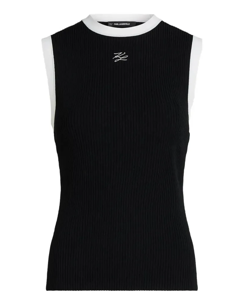 Karl Lagerfeld Geripptes Tanktop mit Kontrastdetails - Schwarz Schwarz