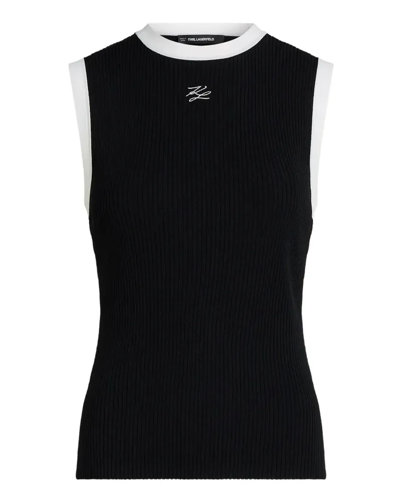 Karl Lagerfeld ribbed-knit contrast-trim tank top - Schwarz Schwarz