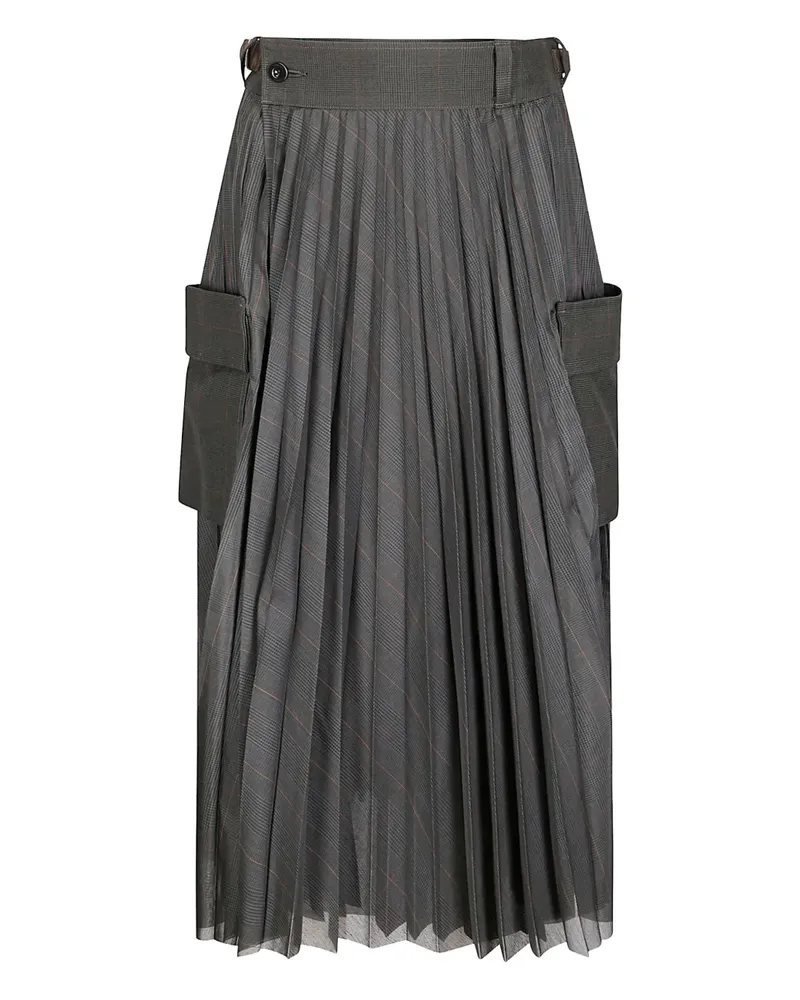 Sacai Karierter Glen Midirock mit Falten - Grau Grau