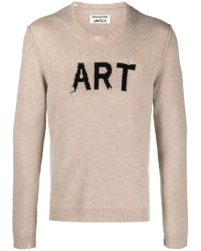 Zadig & Voltaire Intarsien-Pullover im Distressed-Look Nude