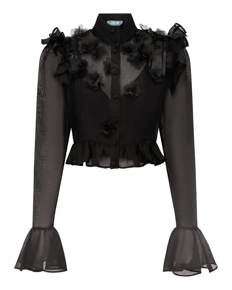 LEO LIN Gerüschte Maeve Bluse mit Blütendetail - Schwarz Schwarz