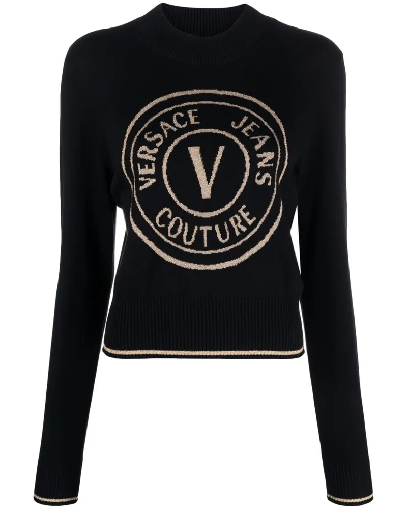 Versace Jeans Pullover mit Intarsien-Logo - Schwarz Schwarz