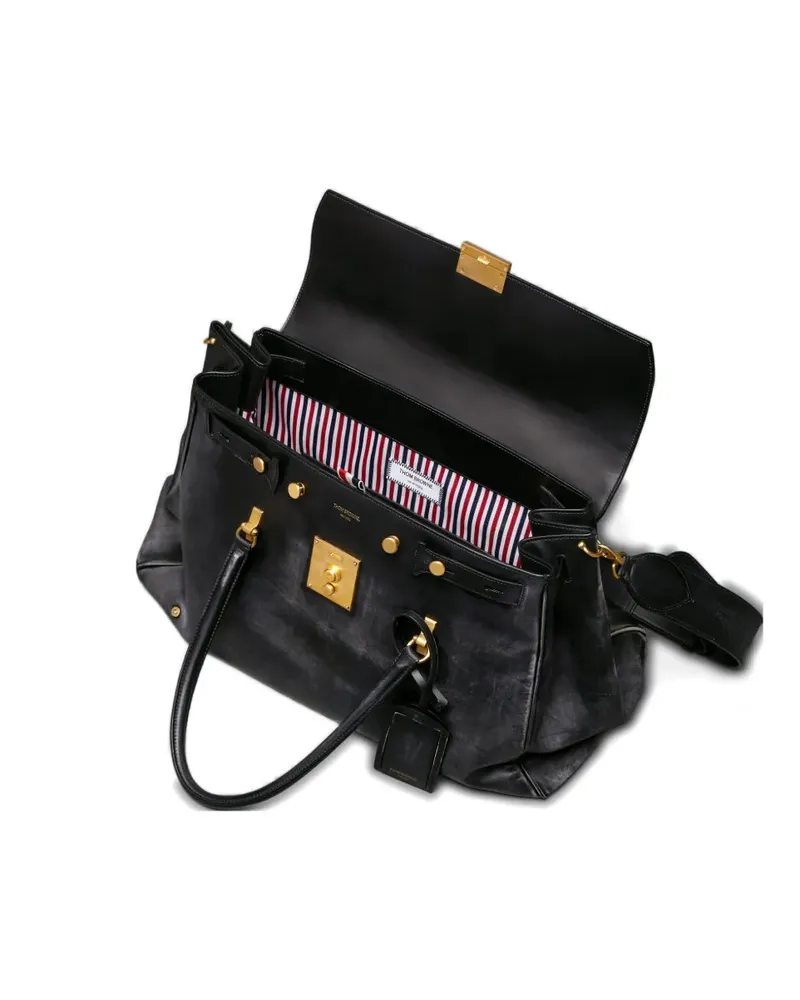 Thom Browne bolton weekender distressed leather duffle bag - Schwarz Schwarz