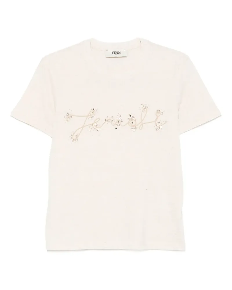 Fendi T-Shirt mit Pailletten - Nude Nude