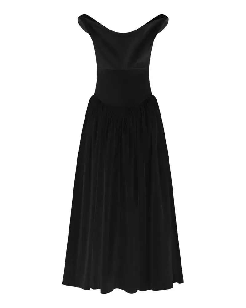 12 STOREEZ Avignon Kleid mit Wasserfallausschnitt - Schwarz Schwarz