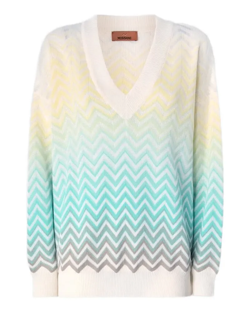 Missoni ombré-chevron V-neck sweater - Blau Blau