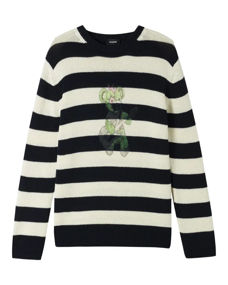 WE 11 DONE Gestreifter Pullover mit Print - Blau Blau