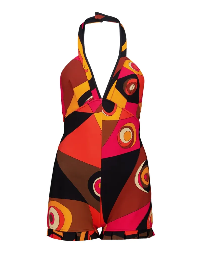 Emilio Pucci Occhi-print pleated-trim playsuit - Rot Rot