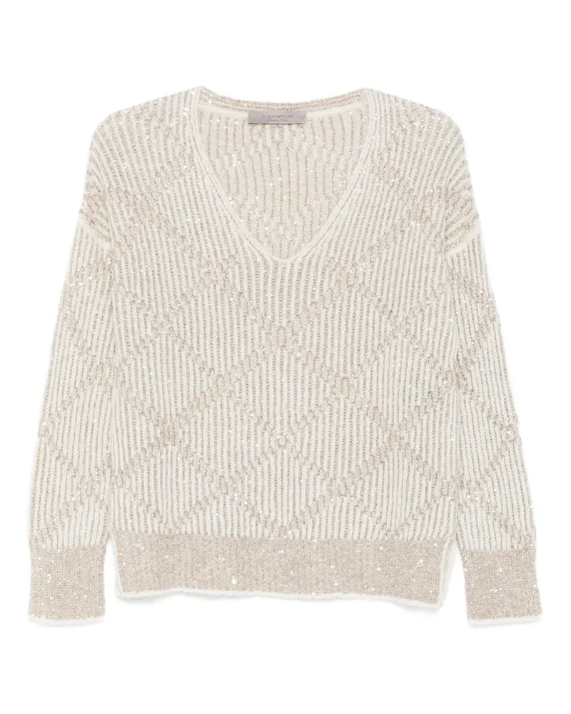 D.EXTERIOR sequin-embellished V-neck sweater - Nude Nude