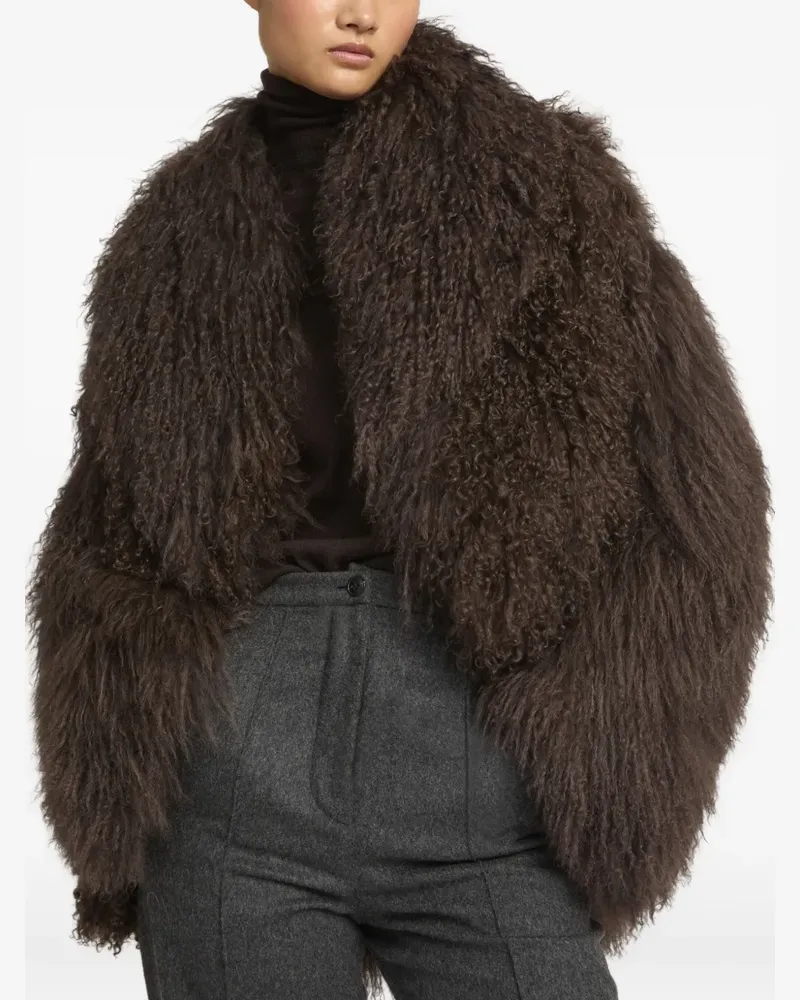 Yves Salomon lamb shearling peacoat jacket - Braun Braun