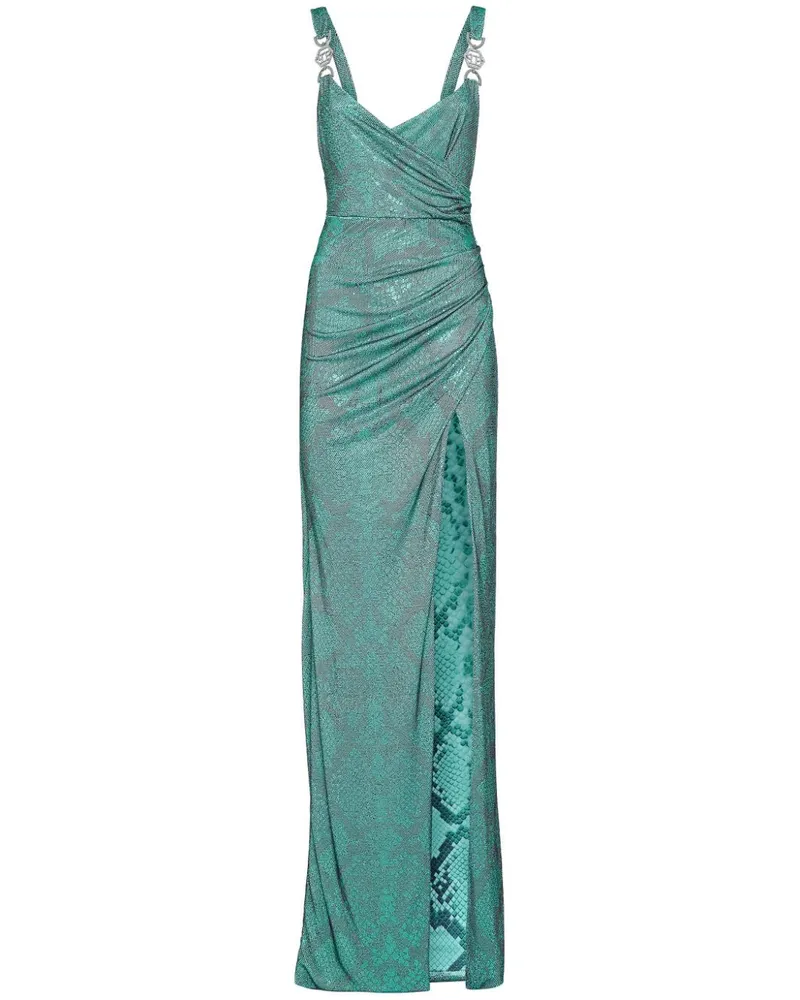 Philipp Plein Strassverziertes Maxikleid mit Schlangen-Print - Grün Grün