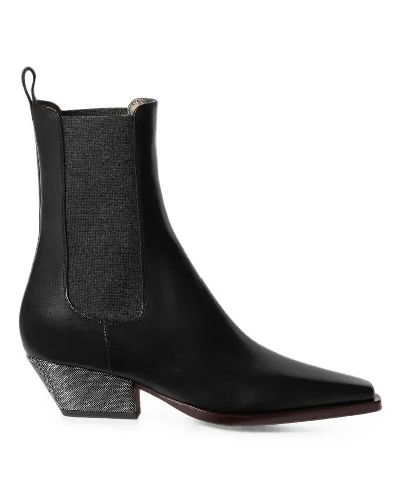 Brunello Cucinelli Stiefeletten aus Leder mit verziertem Absatz - Schwarz Schwarz