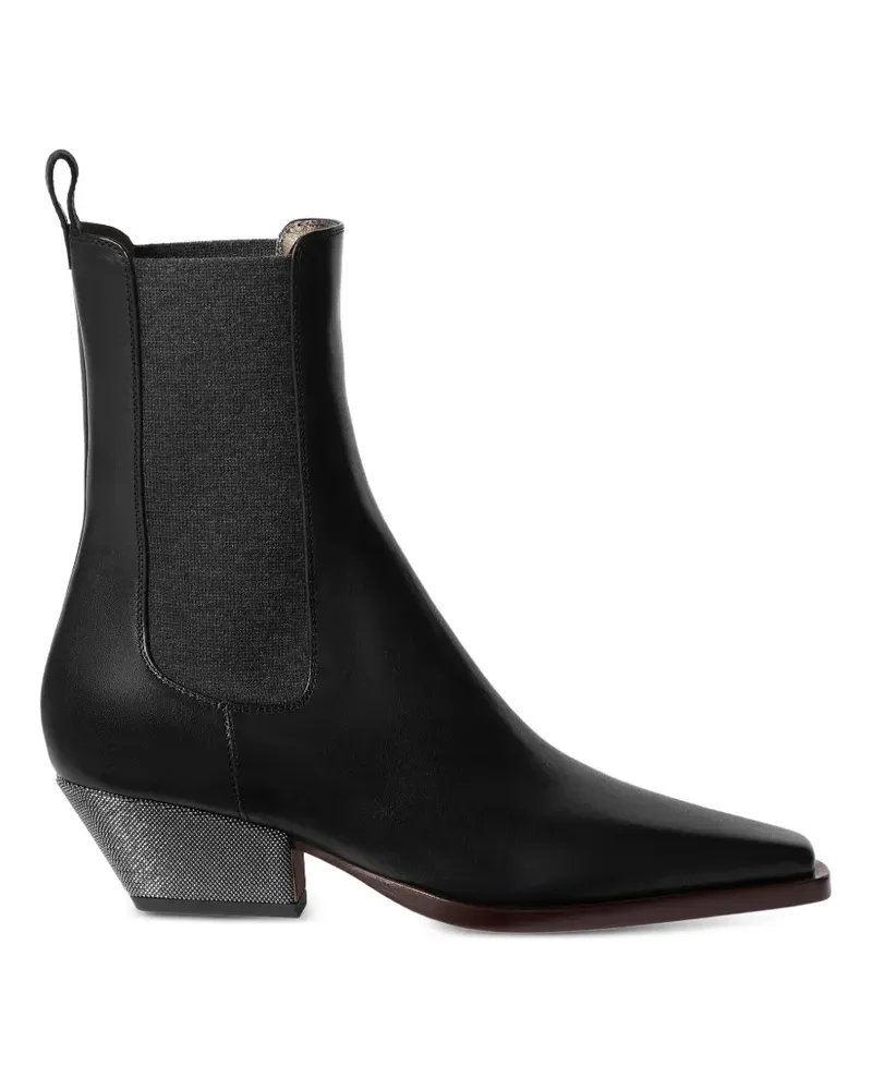 Brunello Cucinelli Stiefeletten aus Leder mit verziertem Absatz - Schwarz Schwarz