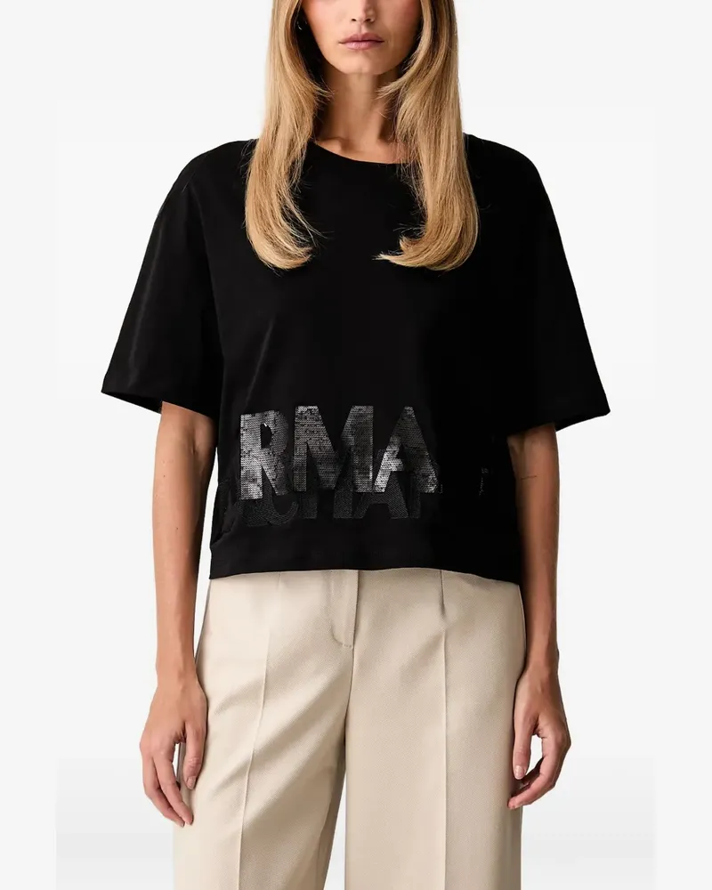 Armani Exchange T-Shirt mit Pailletten-Logo - Schwarz Schwarz