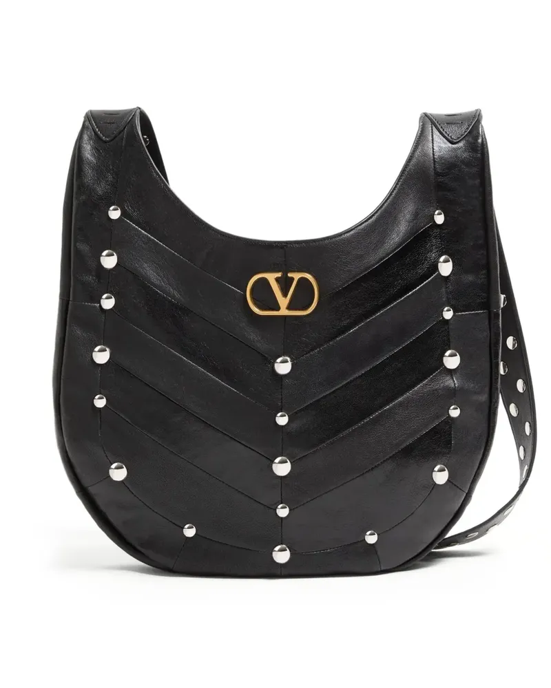 Valentino Garavani chevron-pattern stud-embellished shoulder bag - Schwarz Schwarz