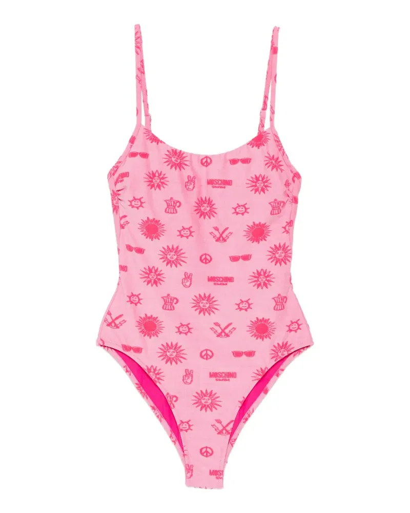 Moschino graphic-print scoop-neck swimsuit - Rosa Rosa