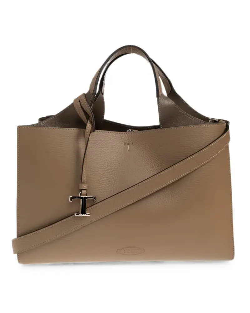 TOD'S logo-pendant pebbled-leather tote bag - Nude Nude