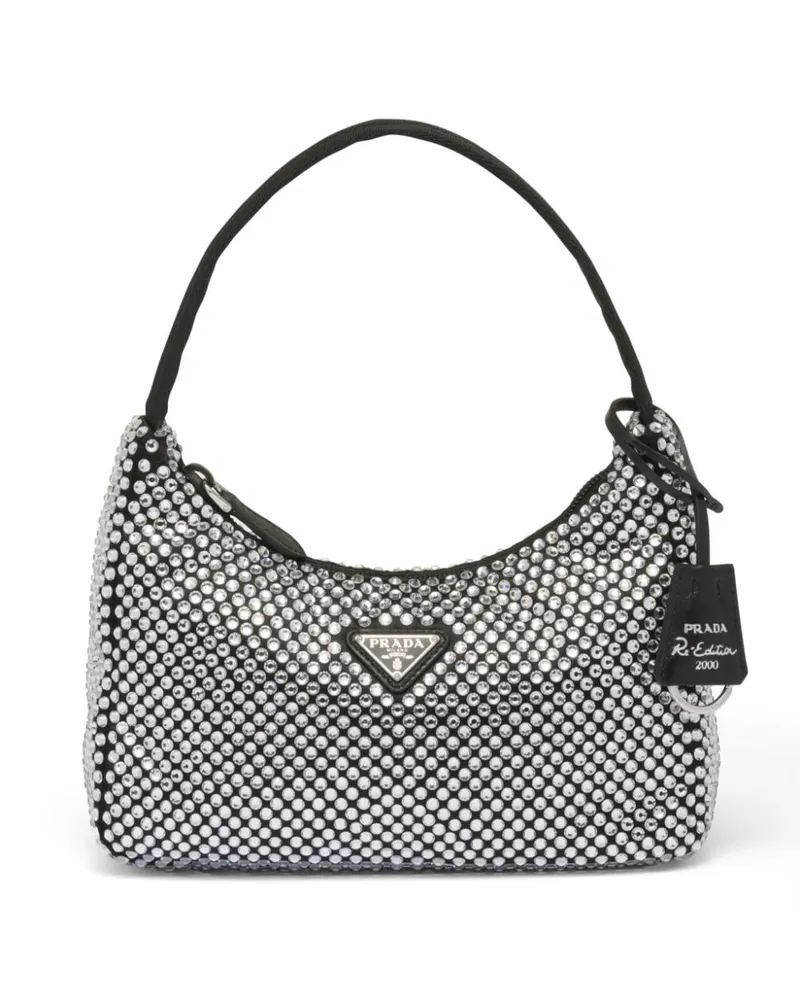 Prada Mini Re-Edition Tasche mit Kristallen - Schwarz Schwarz