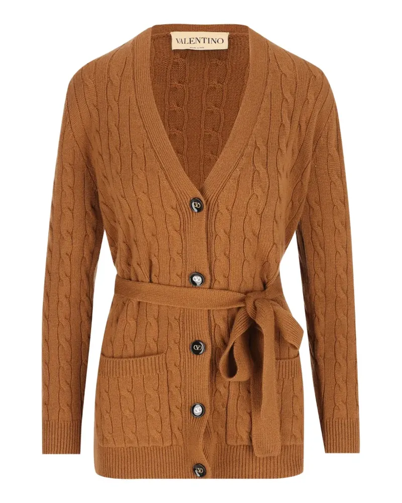 Valentino Garavani cable-knit belted cardigan - Braun Braun
