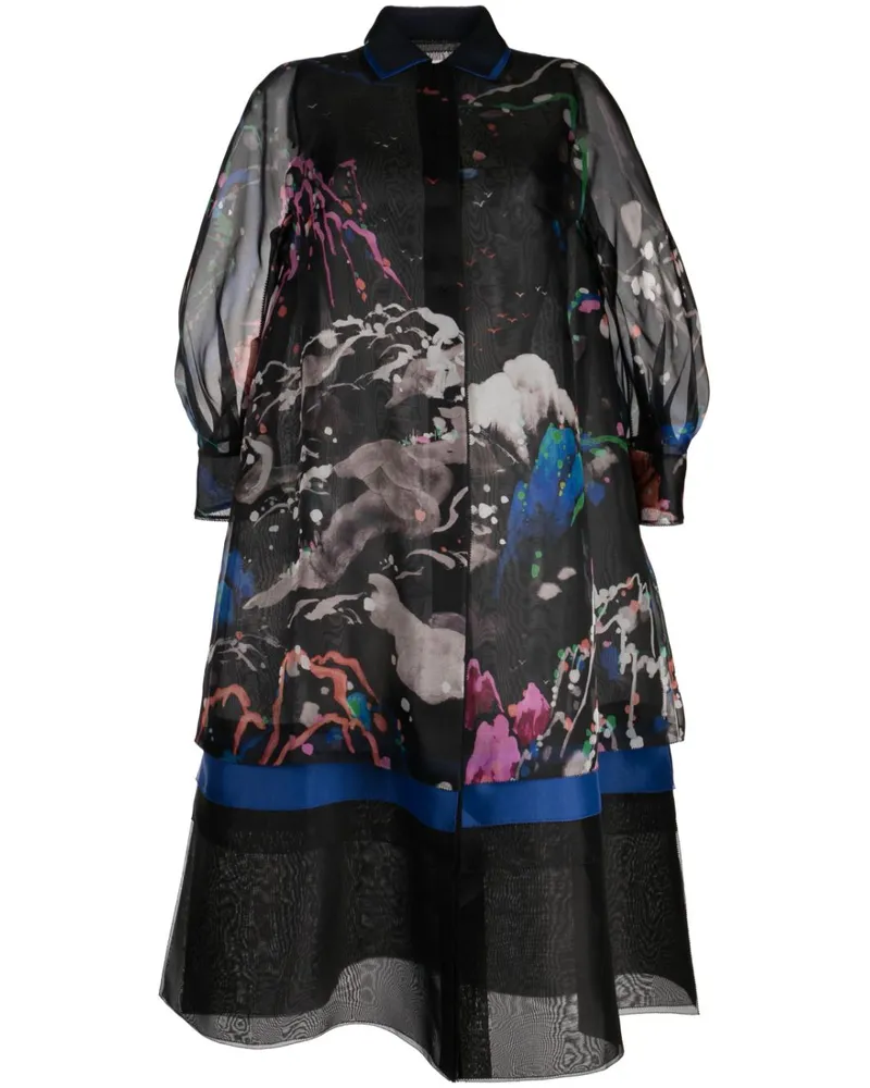 SHIATZY CHEN Seidenmantel mit Print - Schwarz Schwarz