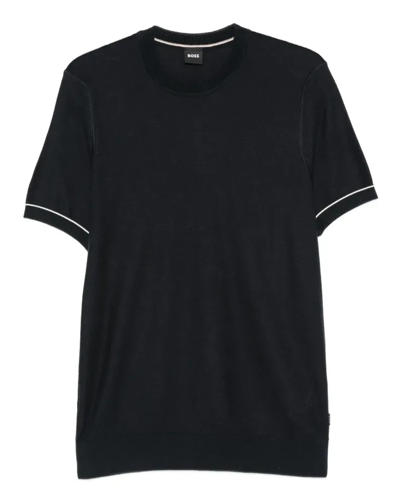 HUGO BOSS contrast-trim short-sleeve sweater - Schwarz Schwarz