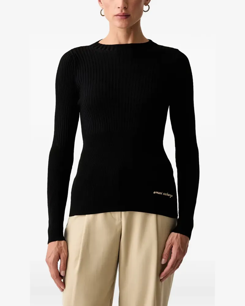 Armani Exchange logo-embroidered crew-neck sweater - Schwarz Schwarz