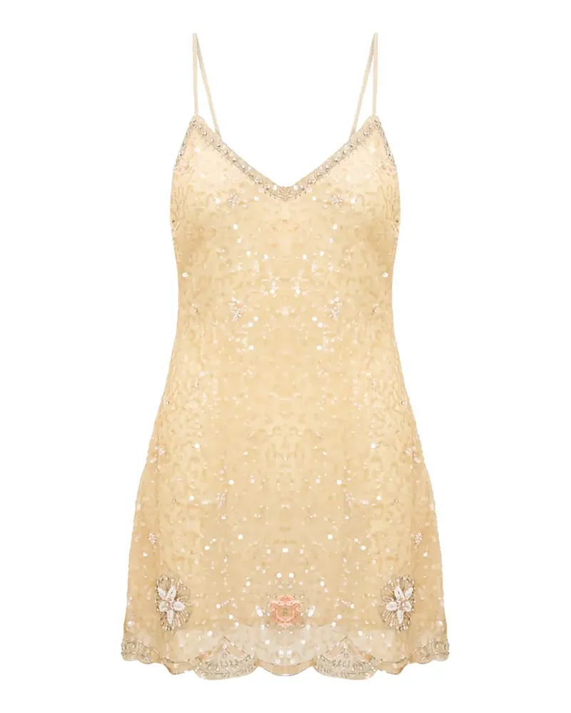 LoveShackFancy mini sequin-embellished floral-patch dress - Nude Nude