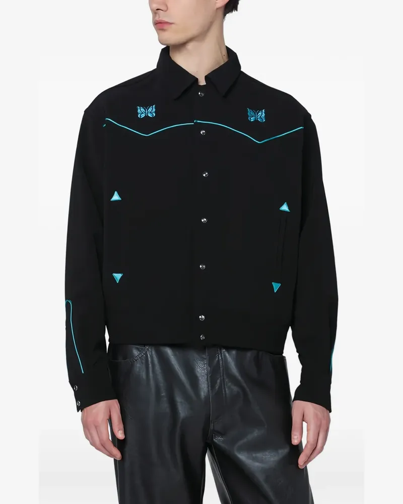 NEEDLES butterfly-embroidery shirt - Schwarz Schwarz