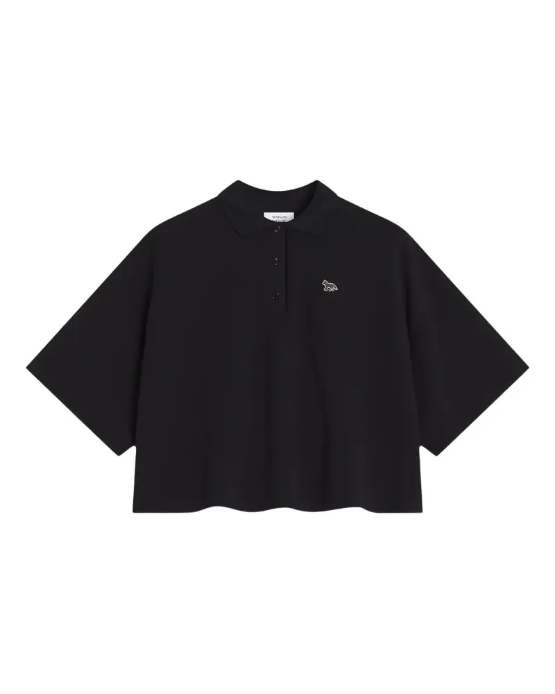 Kitsuné Cropped-Poloshirt mit Fuchs-Stickerei - Schwarz Schwarz