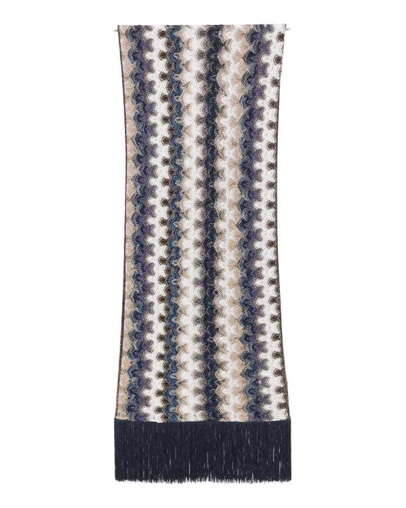 Missoni zigzag-knit fringed scarf - Nude Nude